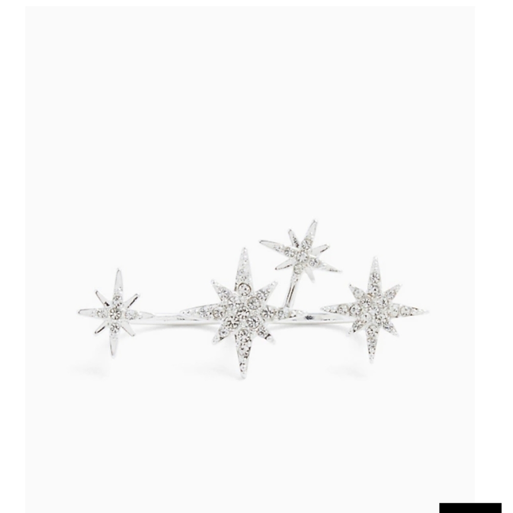 🆕SILVER-TONE RHINESTONE STAR DOUBLE RING SZ 10